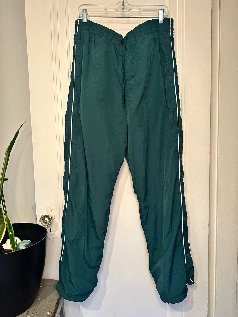 Hollister Forest Green Track Pants with White Side Piping